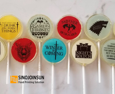 Game of Thrown themed lollipops printed with Sinojoinsun coffee printer and edible ink_副本